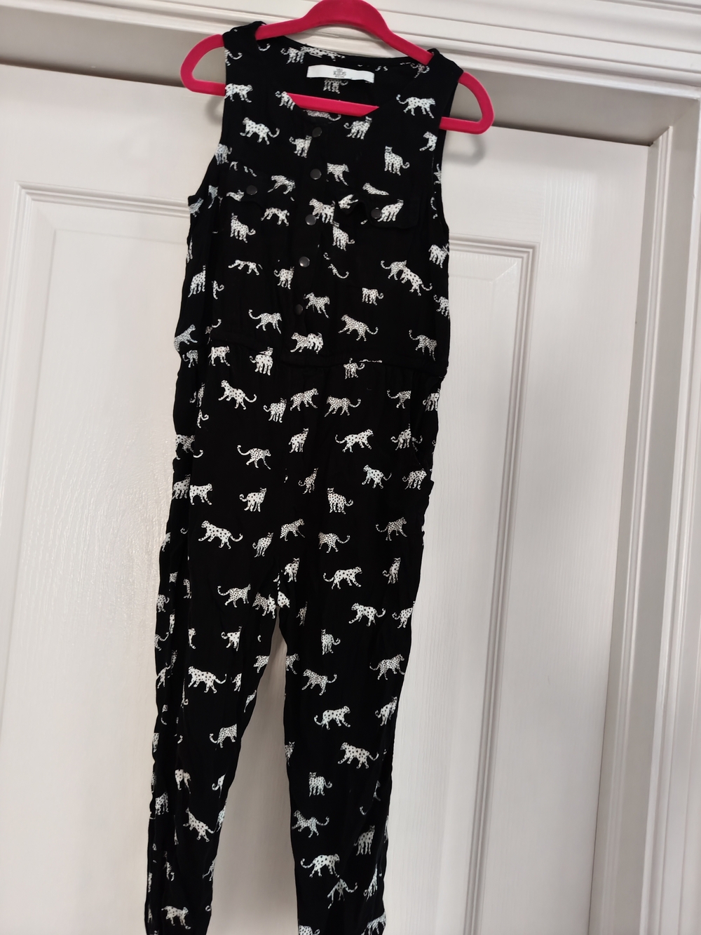 Marks & Spencer Black Jumpsuit with White Leopard Print